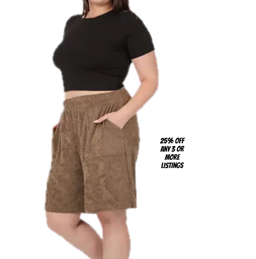 Shorts Zenana Size XL Brown Women's Fleece Bermuda Loungewear